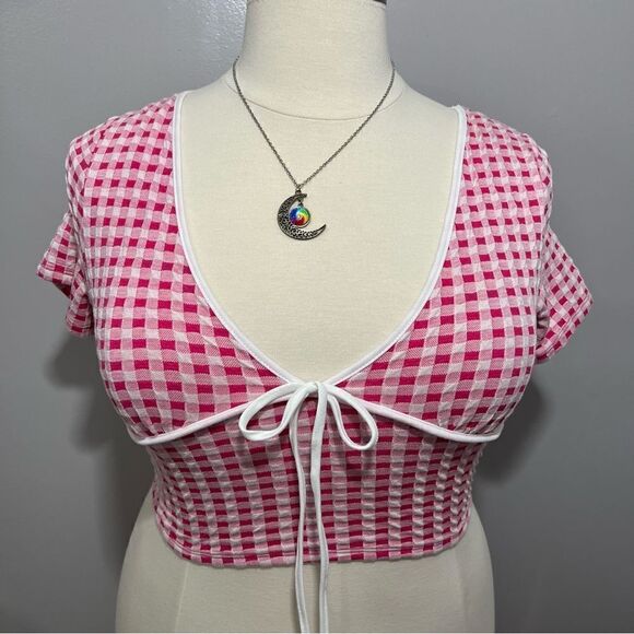 Vintage Y2K Julia by Love JPink Gingham Barbiecore V-Neck Crop Top -- Juniors XL - Picture 5 of 11